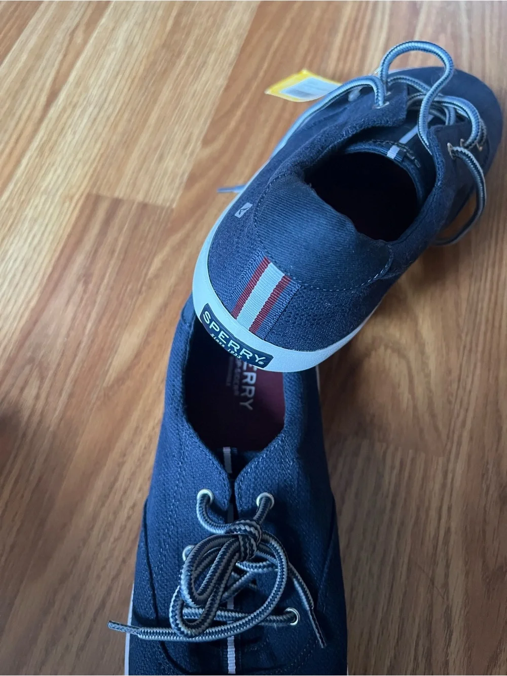 Sperry Navy Canvas Boat Shoes with White Soles